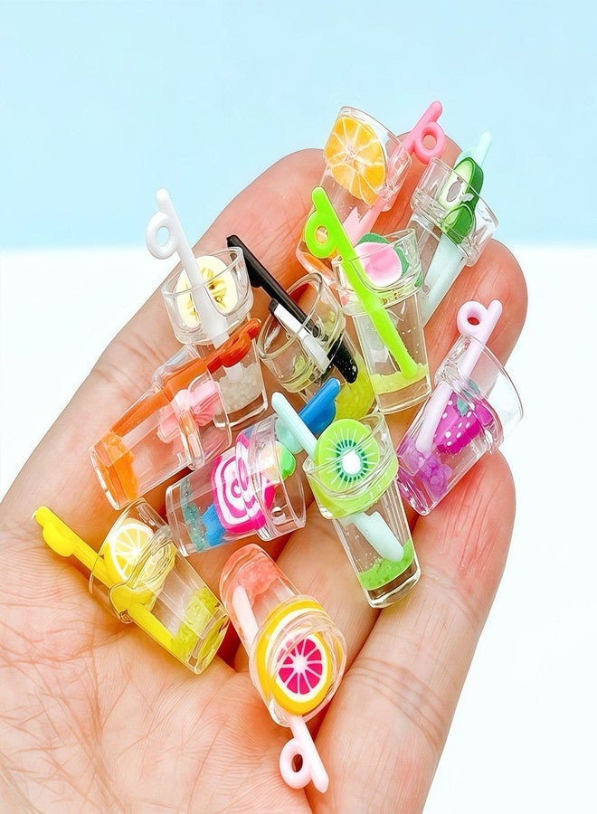 WinldMonmo 11 Pcs Miniature Dollhouse Drinks Set - Resin Glass Cup and Fruit Beverage Bottles, Simulated Drink Models for Summer Leisure-Themed Decor Decor, 1.07 x 0.5 Inch Mini Props for DIY Craft Display - Image 3